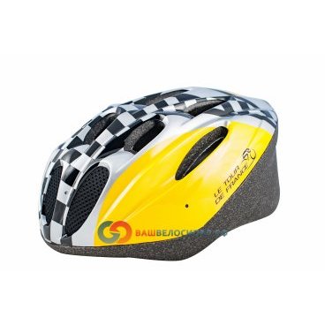 Велошлем TOUR DE FRANCE с сеточкой, 11 отверстий (58-62см) черно-бело-желтый 5-731018