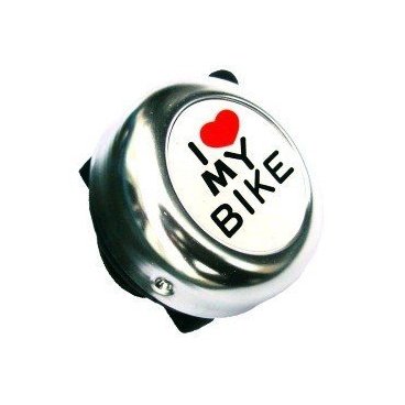 Звонок велосипедный, сталь, детский, серебристый с рисунком "I love my bike", 00-170691