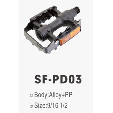 Педали SHUNFENG SF-PD03, MTB, 90х69 мм, 9/16, алюминий/пластик, черно-серебристые, SF-PD03