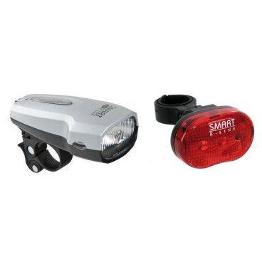 Велофонари SMART, комплект, в дисплей боксе, передний галоген, задний светодиод, 3 функции, 220973