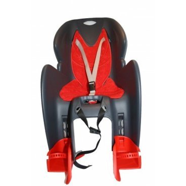 Фото Детское велокресло HTP Sanbas, на багажник, темно-серое с красной накладкой, до 22 кг, HTP 155 Sanbas grey/red