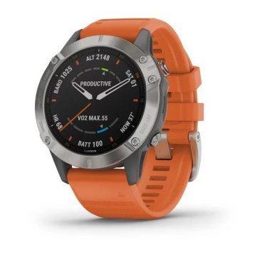 Смарт-часы Garmin fenix 6 Sapphire, GPS, EMEA, Ti Gray w/Orange Band, 010-02158-14