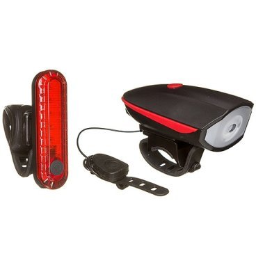 Фото Комплект фонарей велосипедных STG FL1544A+BCTL5477, с сигналом, черный/красный, Х95128