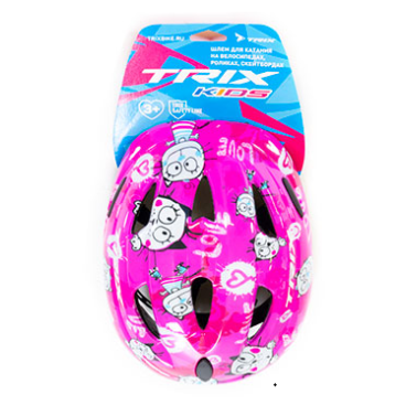Шлем велосипедный TRIX, детский, кросс-кантри, 9 отверстий, розовый, "cat"