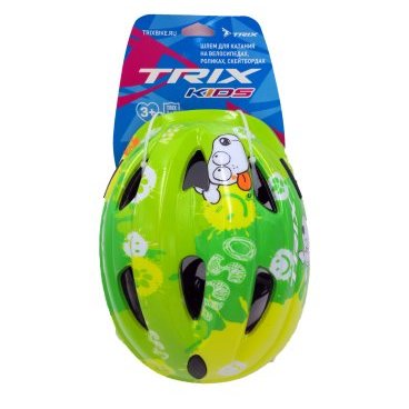 Шлем велосипедный TRIX, детский, кросс-кантри, 9 отверстий, зеленый, "dog"