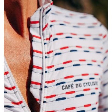 Велоджерси Café Du Cycliste Francine, женская, короткий рукав, белый с сине-красной полосой, 3700955342619