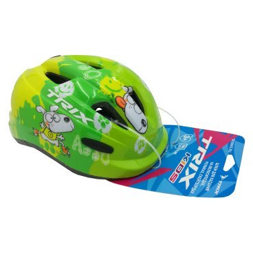 Шлем велосипедный TRIX, детский, кросс-кантри, 9 отверстий, зеленый, "dog"