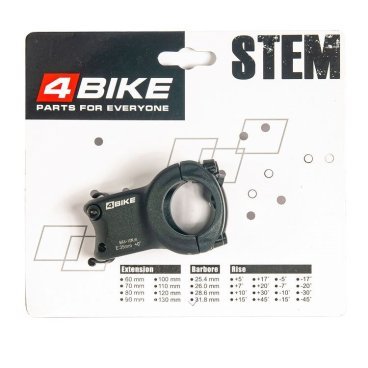 Фото Велосипедный вынос руля 4BIKE, алюминиевый, TDS-D623, L:35, R:0°, D:31.8мм, индивидуальная упаковка, чёрный, ARV000001