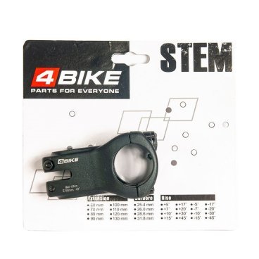 Фото Велосипедный вынос руля 4BIKE, алюминиевый, TDS-D626, L:50, R:0°, D:35мм, индивидуальная упаковка, чёрный, ARV000007