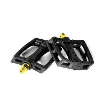 Фото Педали велосипедные COLONY Fantastic Plastic Pedals 9/16" - Nylon/Fibre Mix, цвет черно-золотой, 03-002191